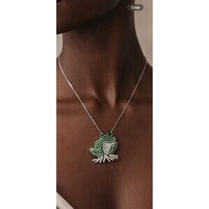 Vintage Sterling Silver Frog Necklace 925 Italy Swarovski NWT